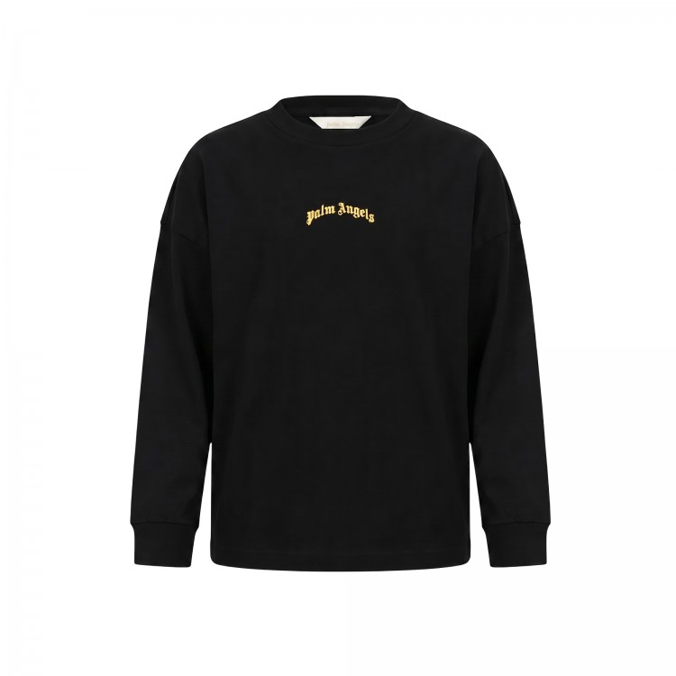 PALM ANGELS T-shirt nera logata a maniche lunghe bambini