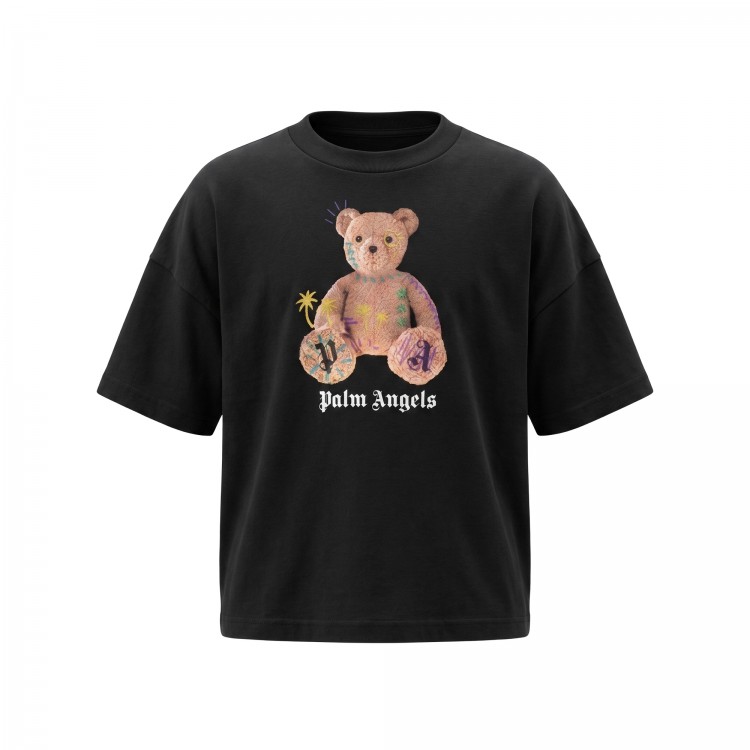 PALM ANGELS T-shirt nera con stampa Bear bambini