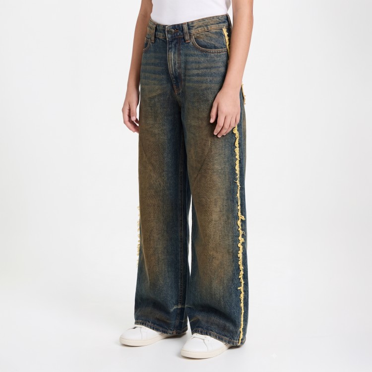 PALM ANGELS Jeans wide leg délavé bambina