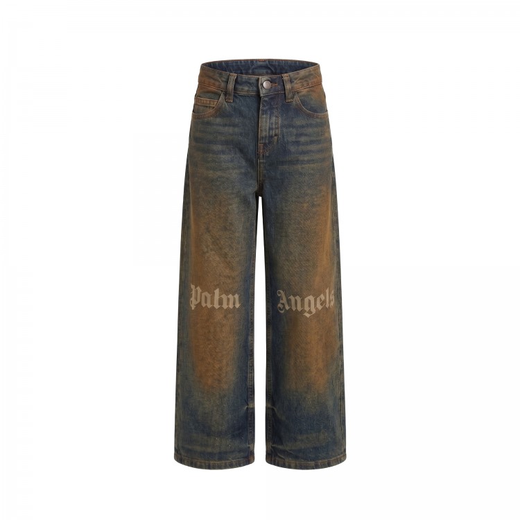 PALM ANGELS Jeans wide leg délavé bambino