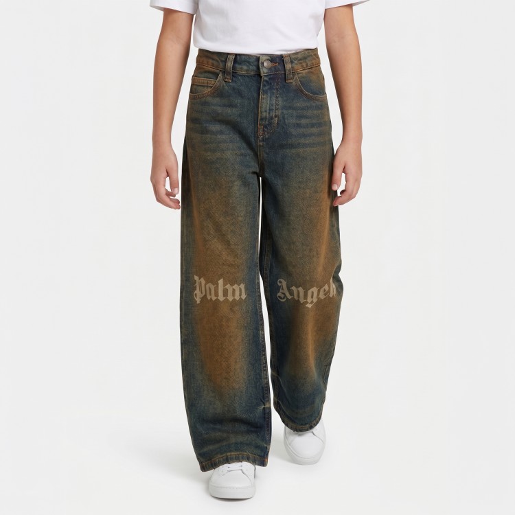 PALM ANGELS Jeans wide leg délavé bambino
