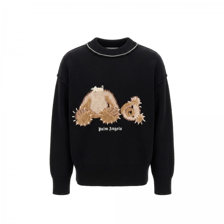PALM ANGELS Maglione nero con teddy intarsiato bambino