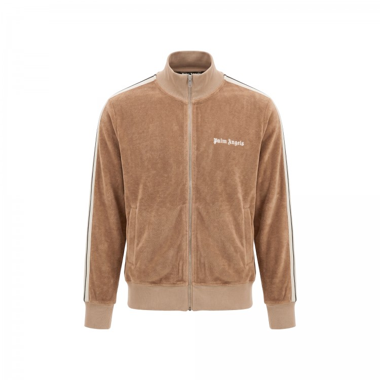 PALM ANGELS Felpa track beige in ciniglia bambino