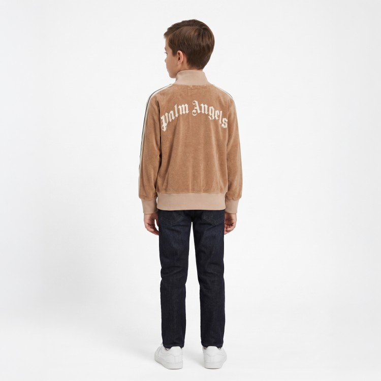 PALM ANGELS Felpa track beige in ciniglia bambino