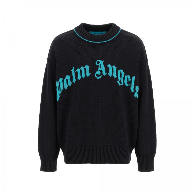 PALM ANGELS Maglione nero con logo intarsiato bambini