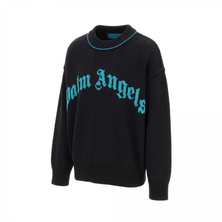 PALM ANGELS Maglione nero con logo intarsiato bambini