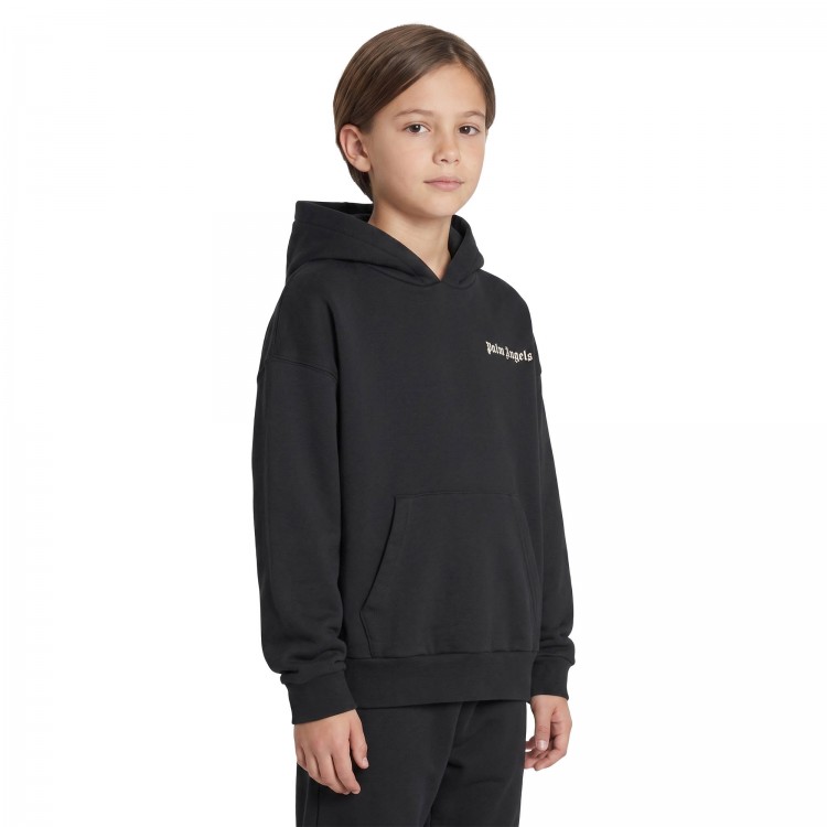 PALM ANGELS Felpa nera con cappuccio logata bambino