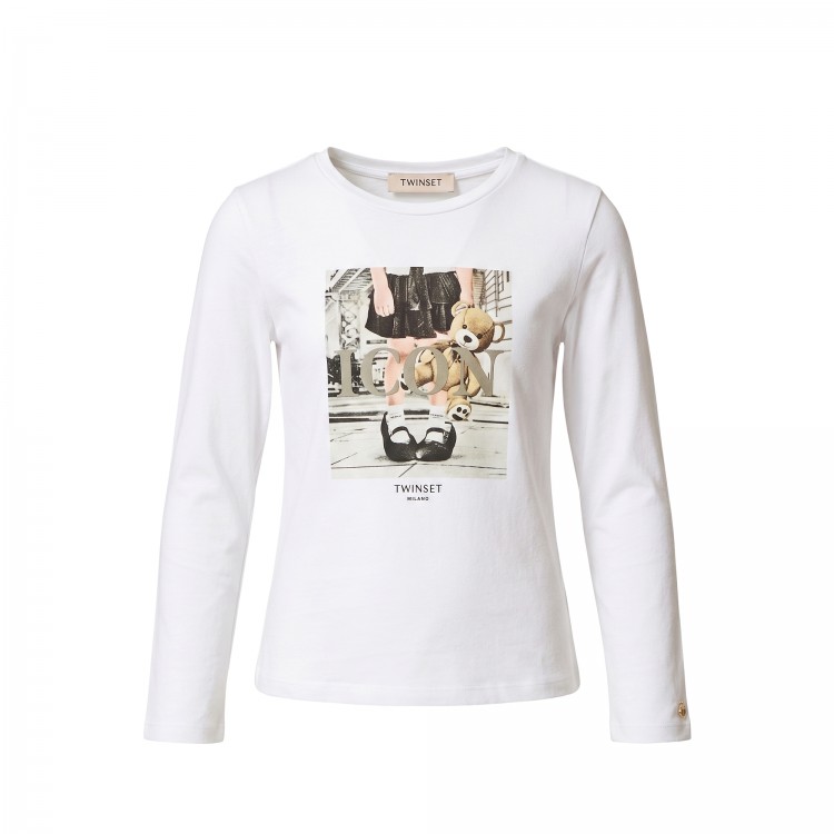 TWIN-SET T-shirt bianca stampata bambina