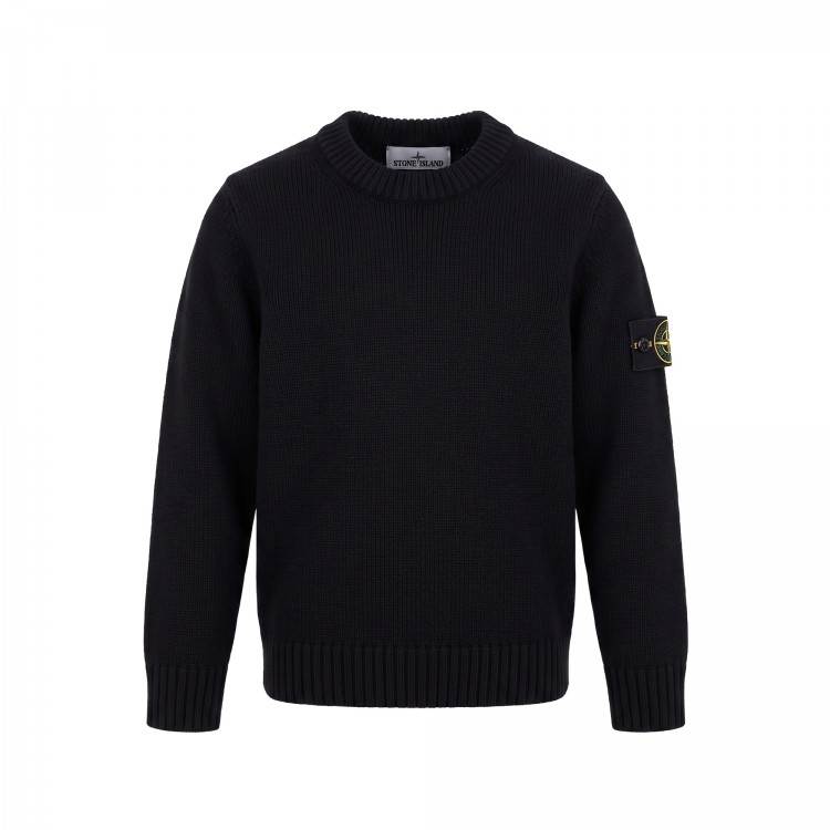 STONE ISLAND Maglia nera girocollo in cotone bambini