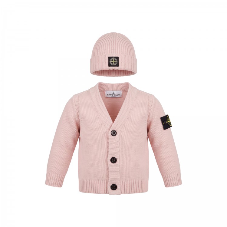 STONE ISLAND Set rosa berretto, cardigan e coperta neonati