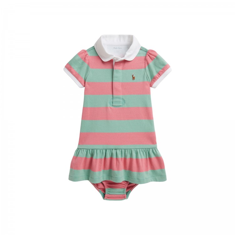 RALPH LAUREN Completo rosa e salvia abitino e bloomer neonata