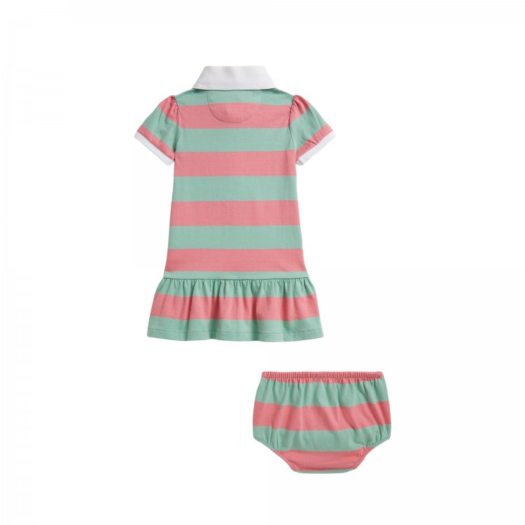 RALPH LAUREN Completo rosa e salvia abitino e bloomer neonata