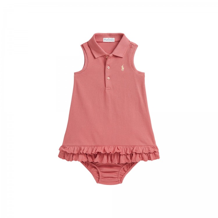 RALPH LAUREN Abitino rosa con volant e bloomer neonata