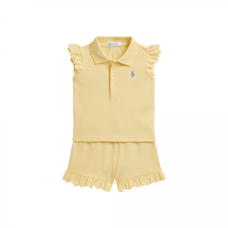 RALPH LAUREN Completo giallo polo e shorts neonata
