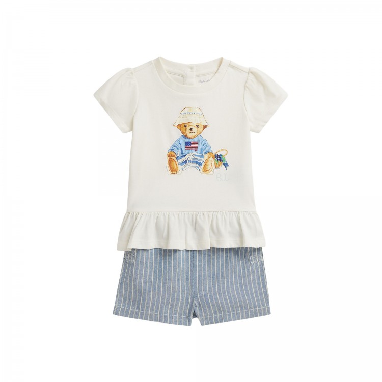 RALPH LAUREN Completo Polo Bear t-shirt e shorts neonata