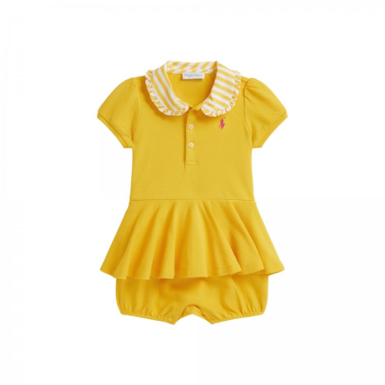 RALPH LAUREN Pagliaccetto giallo con logo neonata