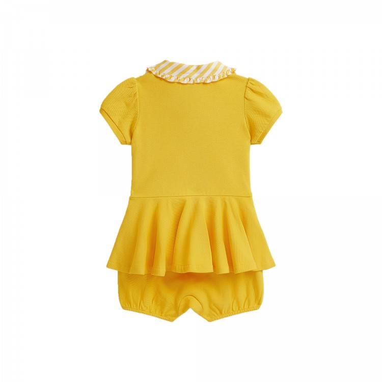 RALPH LAUREN Pagliaccetto giallo con logo neonata