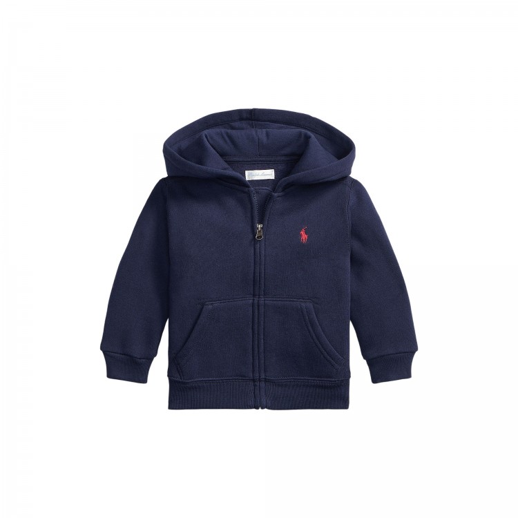 RALPH LAUREN Felpa navy full-zip con cappuccio neonati