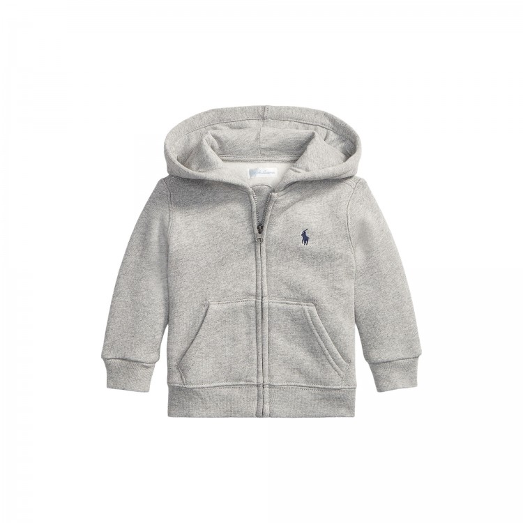 RALPH LAUREN Felpa grigia full-zip con cappuccio neonati