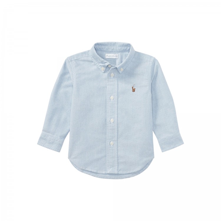 RALPH LAUREN Camicia celeste Oxford neonato