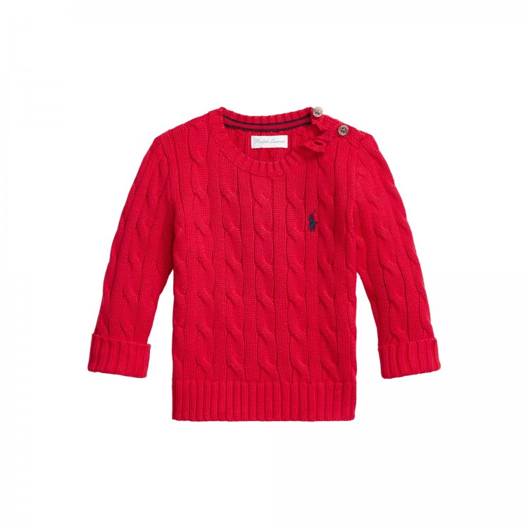 RALPH LAUREN Maglia rossa a trecce in cotone neonati