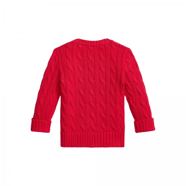RALPH LAUREN Maglia rossa a trecce in cotone neonati