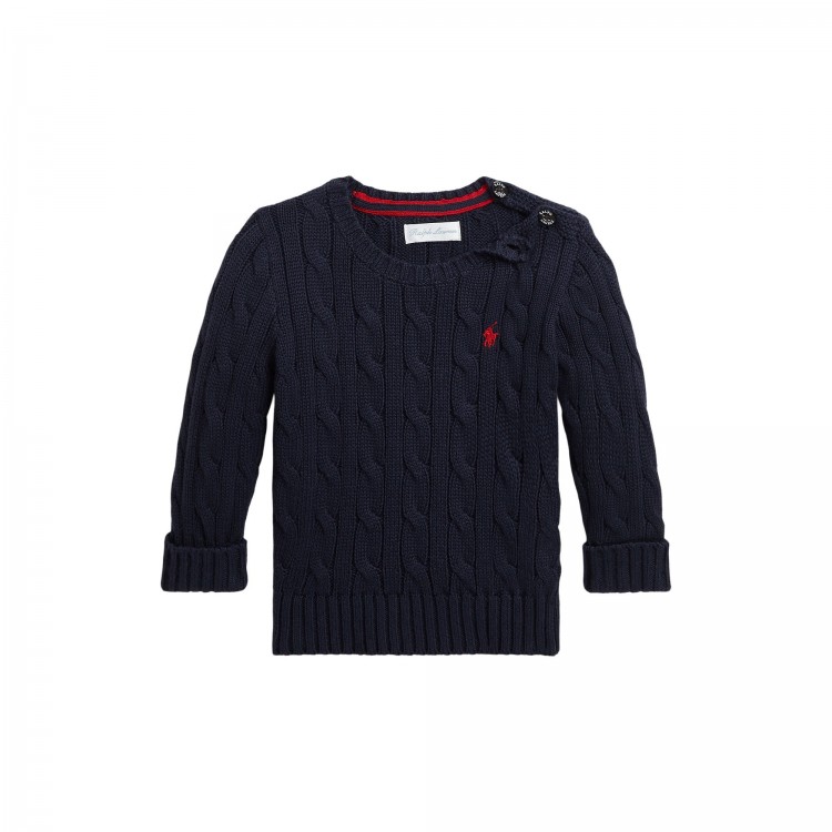 RALPH LAUREN Maglia blu navy a trecce in cotone neonati