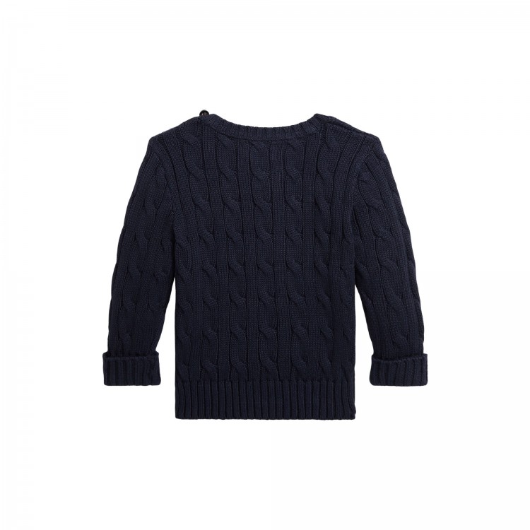 RALPH LAUREN Maglia blu navy a trecce in cotone neonati