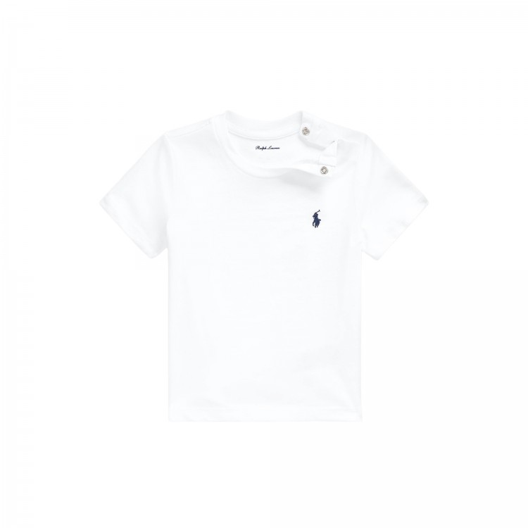 RALPH LAUREN T-shirt bianca Pony navy neonati