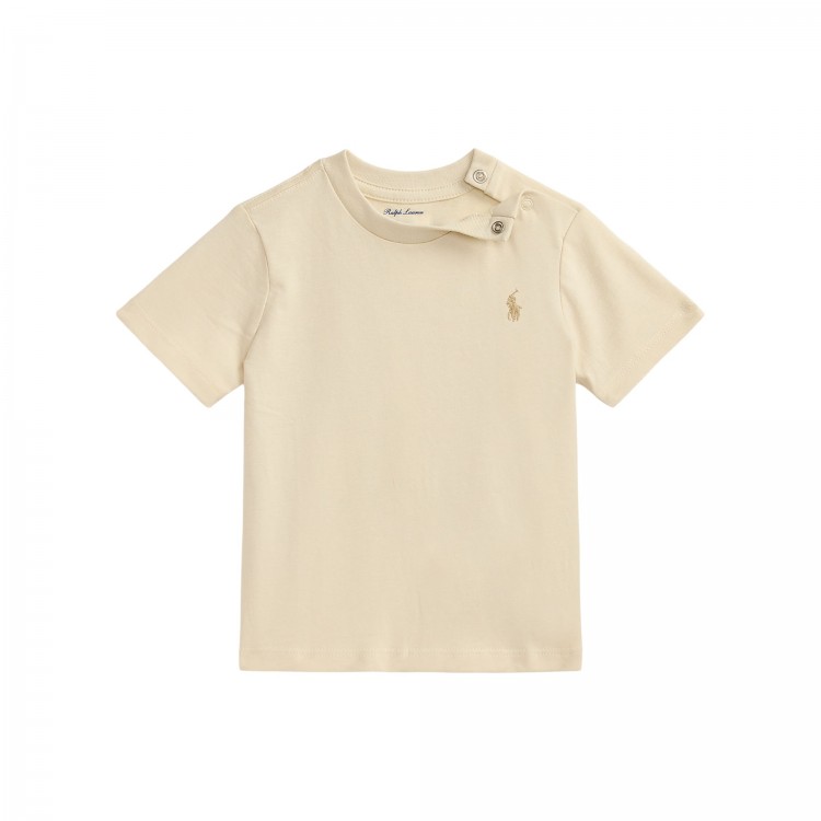 RALPH LAUREN T-shirt crema Pony ricamato neonati