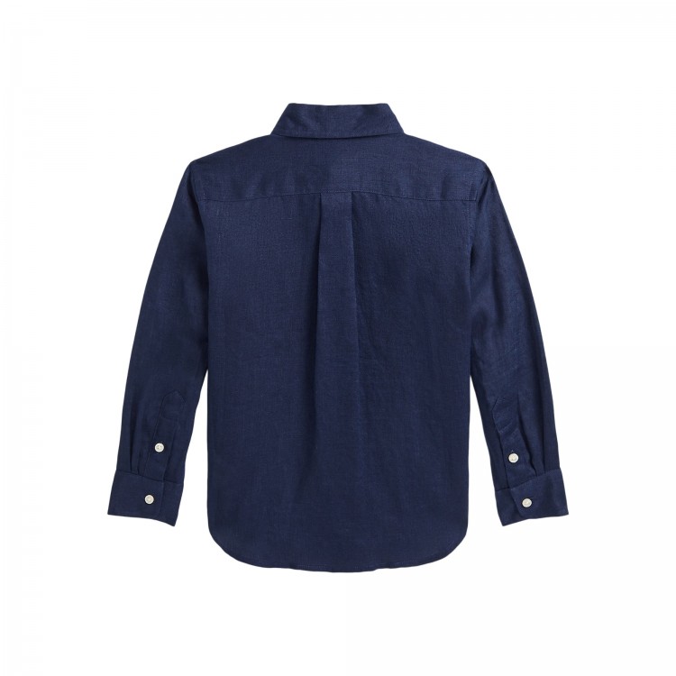 RALPH LAUREN Camicia blu navy in lino bambino
