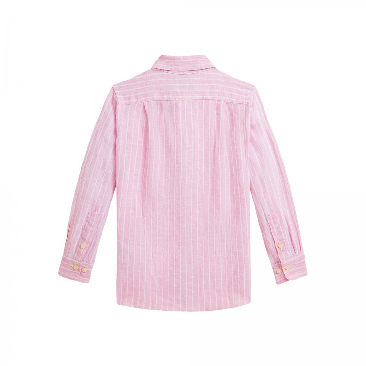 RALPH LAUREN Camicia rosa a righe in lino bambino