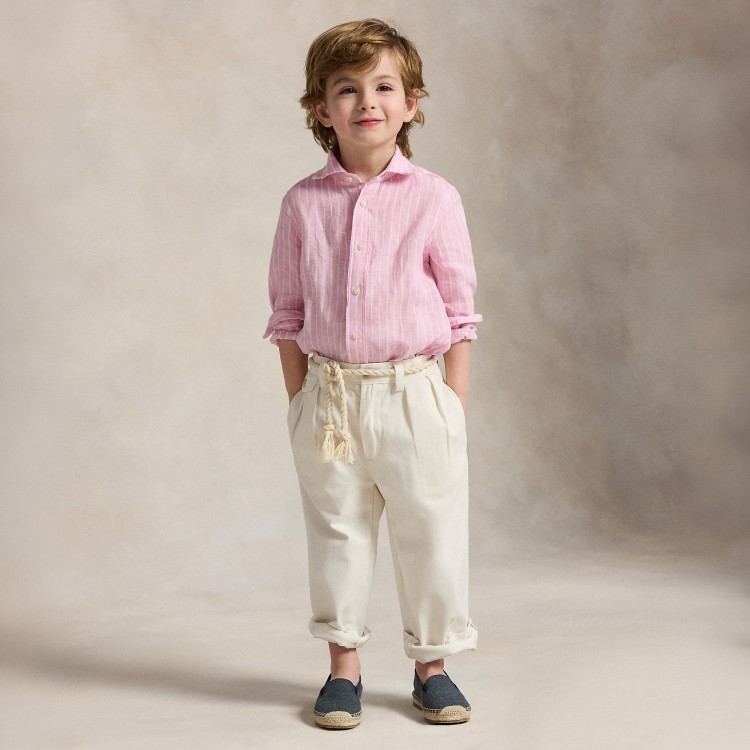 RALPH LAUREN Camicia rosa a righe in lino bambino