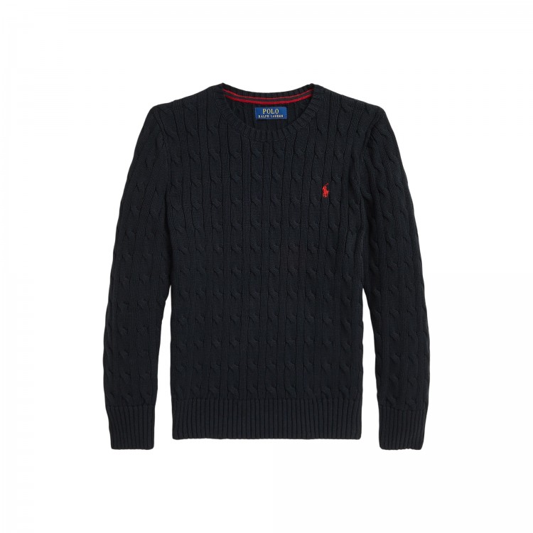 RALPH LAUREN Maglione nero a trecce bambini