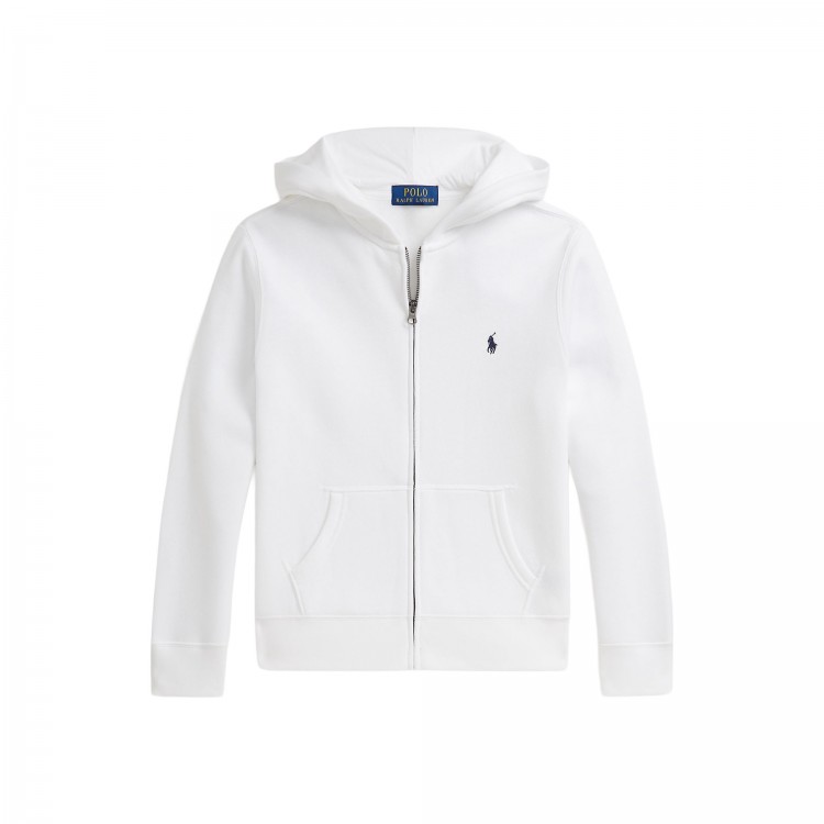 RALPH LAUREN Felpa bianca full-zip con cappuccio bambini