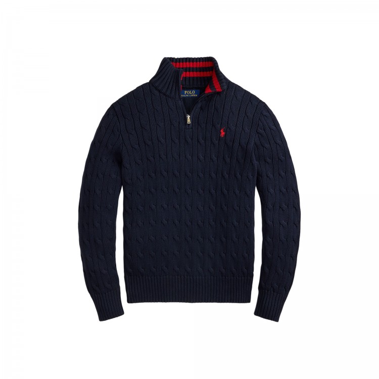 RALPH LAUREN Maglia blu navy mezza zip bambini