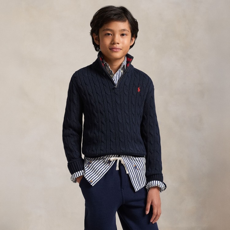 RALPH LAUREN Maglia blu navy mezza zip bambini