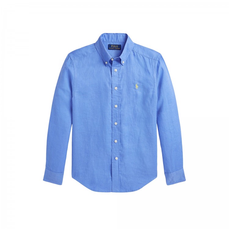 RALPH LAUREN Camicia azzurra in lino bambini
