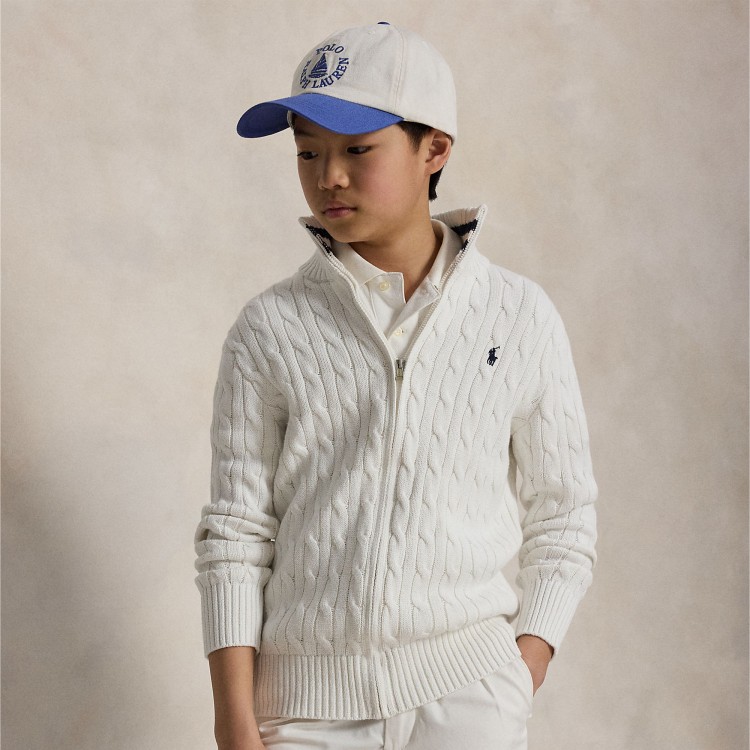 RALPH LAUREN Maglione bianco full-zip bambini