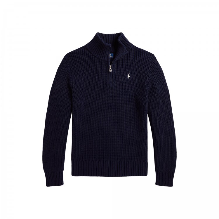 RALPH LAUREN Maglia blu navy mezza zip bambini