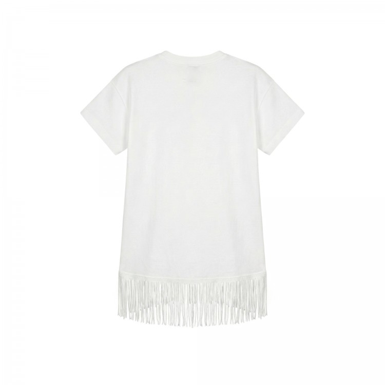 SAINT BARTH Abito bianco con frange e logo bambina