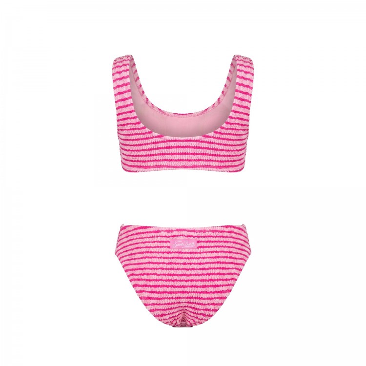 SAINT BARTH Bikini rosa crinkle a righe bambina