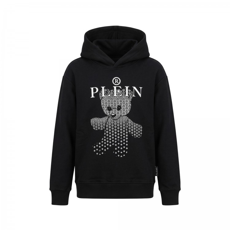PHILIPP PLEIN Felpa nera orso con cappuccio bambino