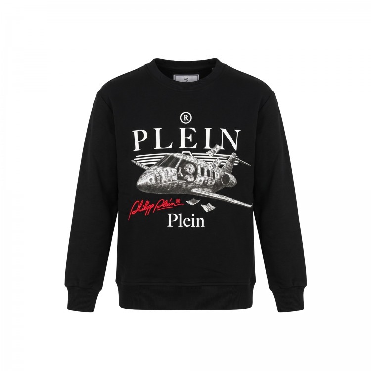 PHILIPP PLEIN Felpa nera girocollo con stampa bambino