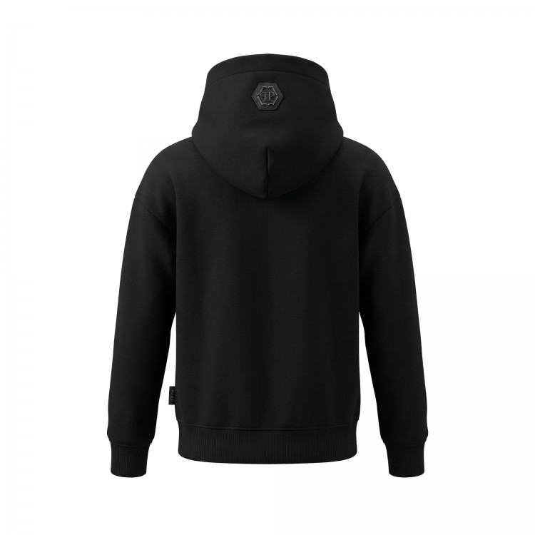 PHILIPP PLEIN Felpa nera logo strass con cappuccio bambina