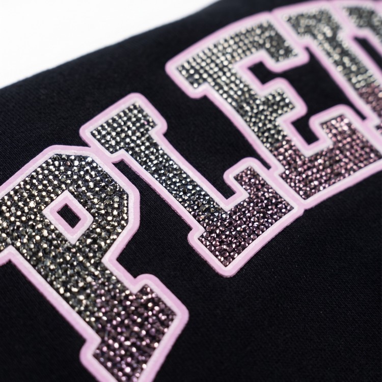 PHILIPP PLEIN Felpa nera logo strass con cappuccio bambina