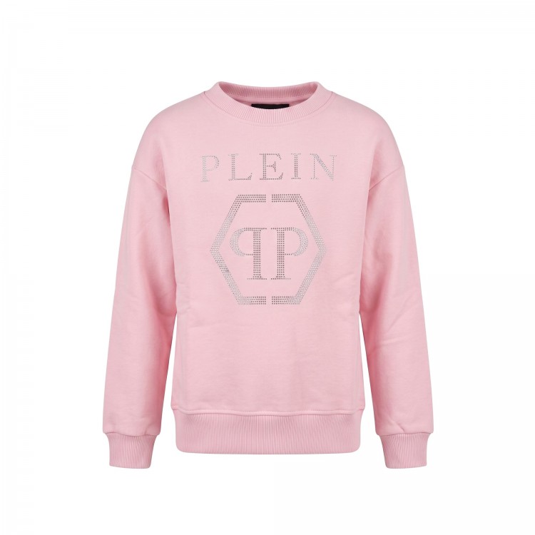PHILIPP PLEIN Felpa rosa logo strass bambina