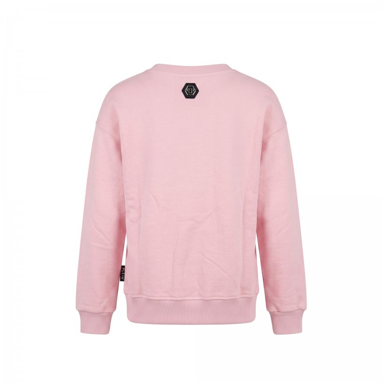PHILIPP PLEIN Felpa rosa logo strass bambina