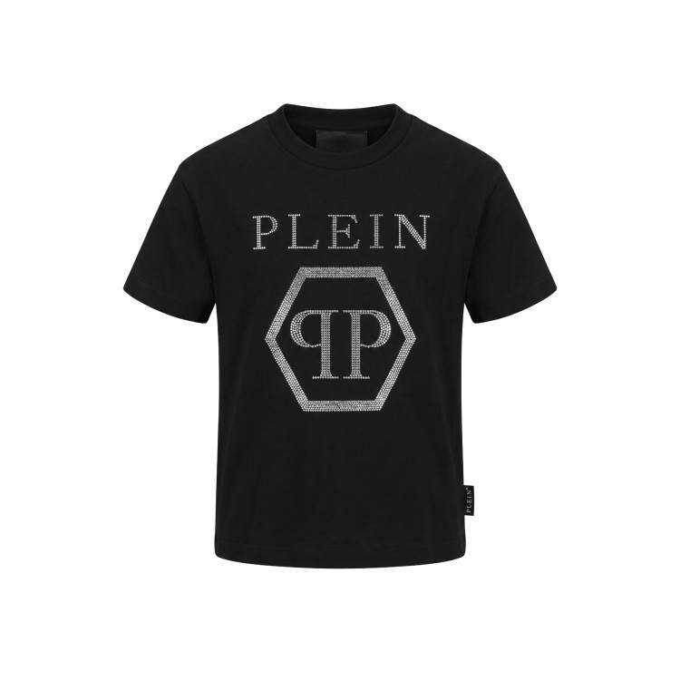 PHILIPP PLEIN T-shirt nera logo strass bambina