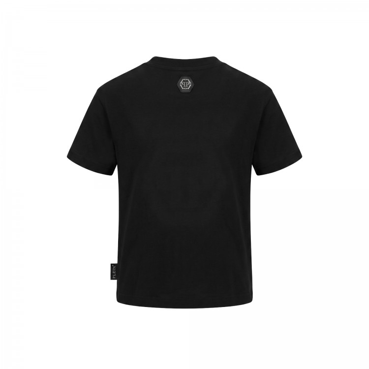 PHILIPP PLEIN T-shirt nera logo strass bambina